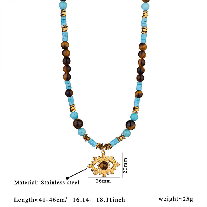 Collana con perle di occhio di tigre e ametista Olivenorma Evil Eye