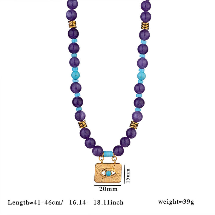 Collana con perle di occhio di tigre e ametista Olivenorma Evil Eye