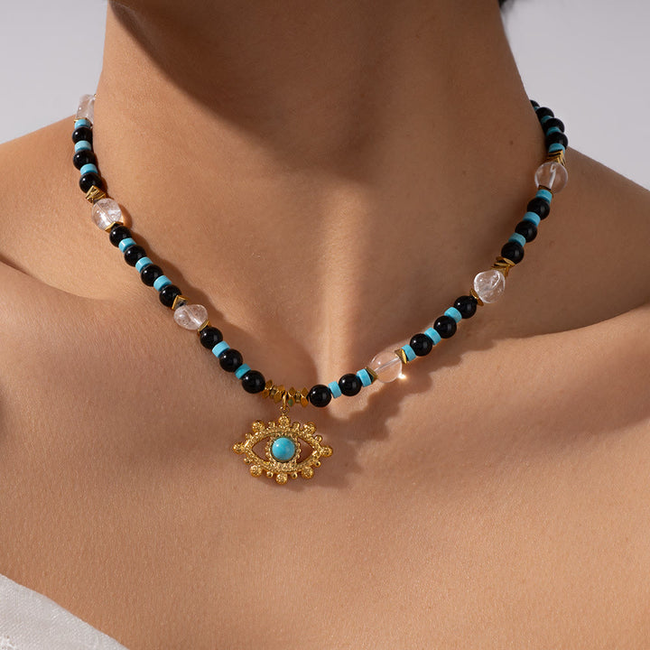 Collana con perle di occhio di tigre e ametista Olivenorma Evil Eye