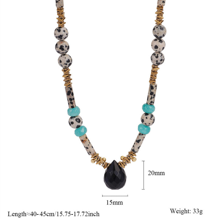 Collana con ciondolo a croce con perline di cristallo trasparente diaspro dalmata Olivenorma