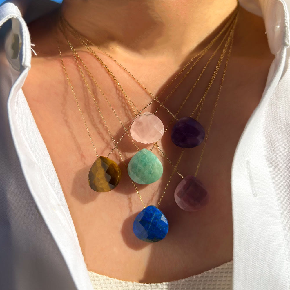 Collana con ciondolo a goccia d'acqua sfaccettata in cristallo naturale Olivenorma