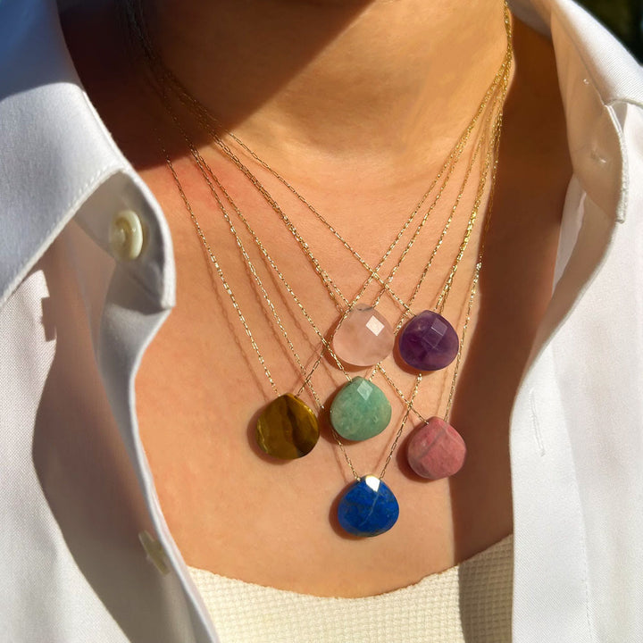 Collana con ciondolo a goccia d'acqua sfaccettata in cristallo naturale Olivenorma