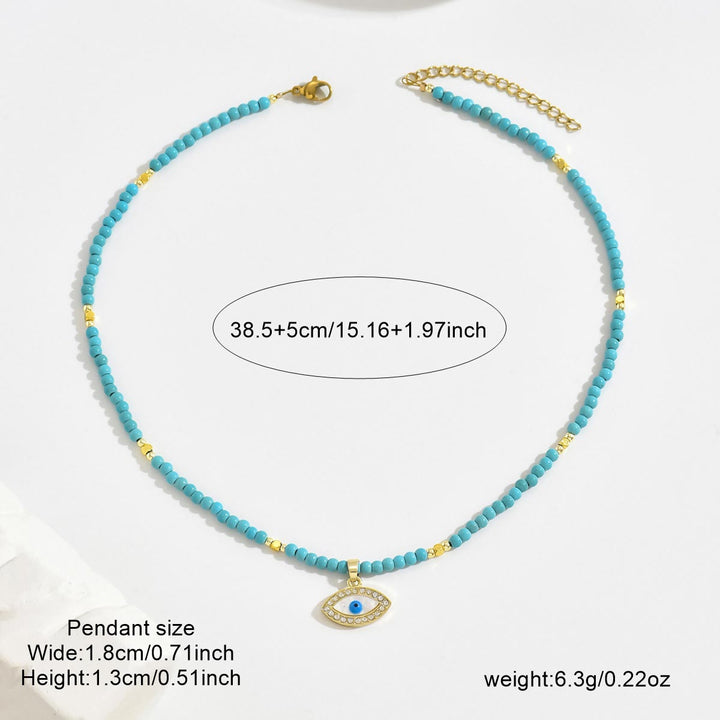 Collana con ciondolo a forma di malocchio con perline di cristallo naturale Olivenorma