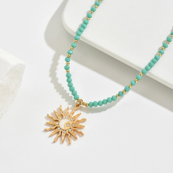 Collana con ciondolo a forma di malocchio con perline di cristallo naturale Olivenorma