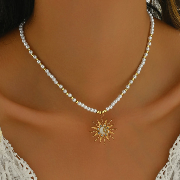 Collana con ciondolo a forma di malocchio con perline di cristallo naturale Olivenorma