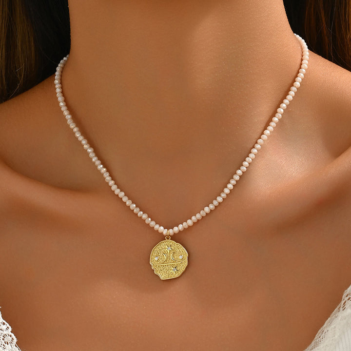 Collana con ciondolo a forma di malocchio con perline di cristallo naturale Olivenorma