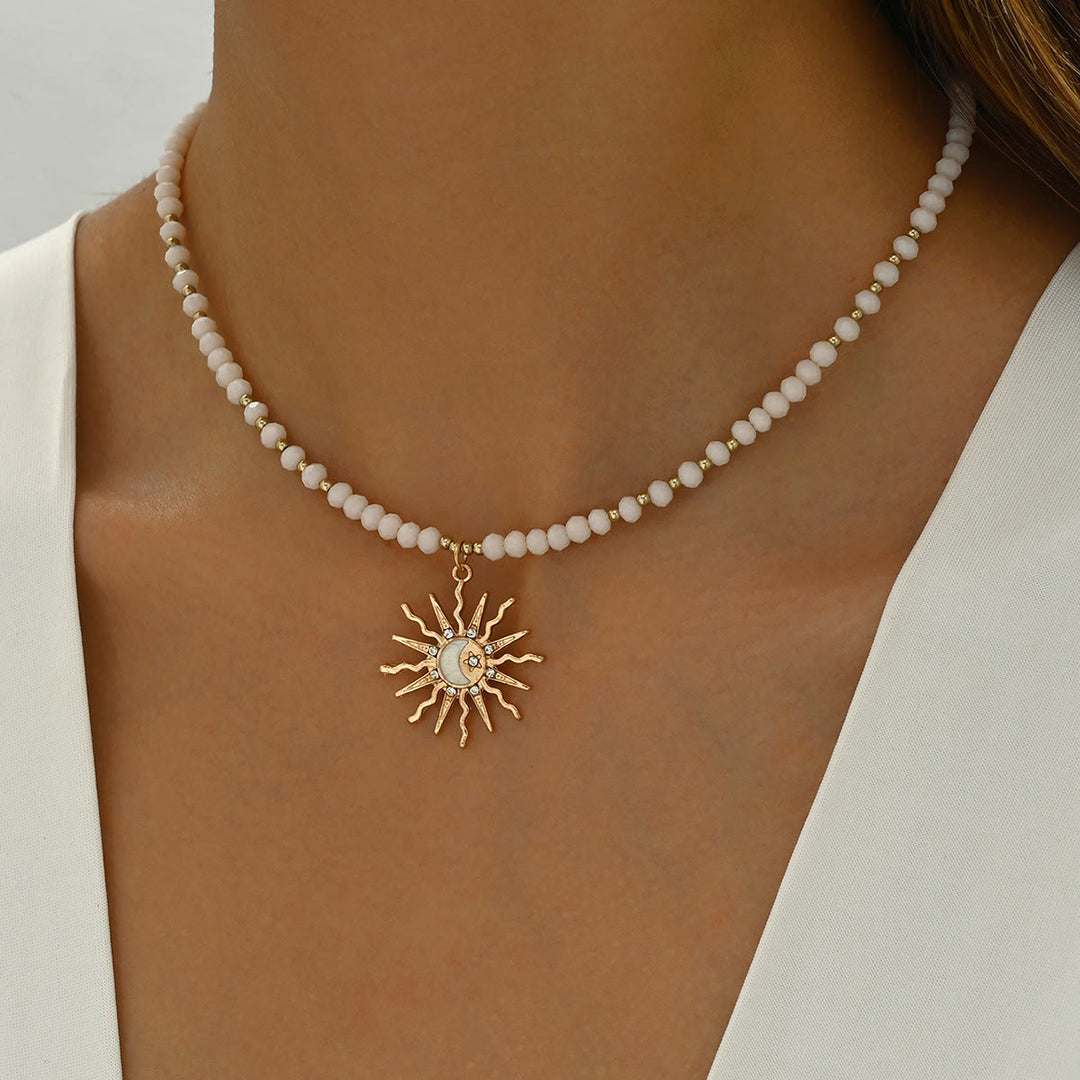 Collana con ciondolo a forma di malocchio con perline di cristallo naturale Olivenorma