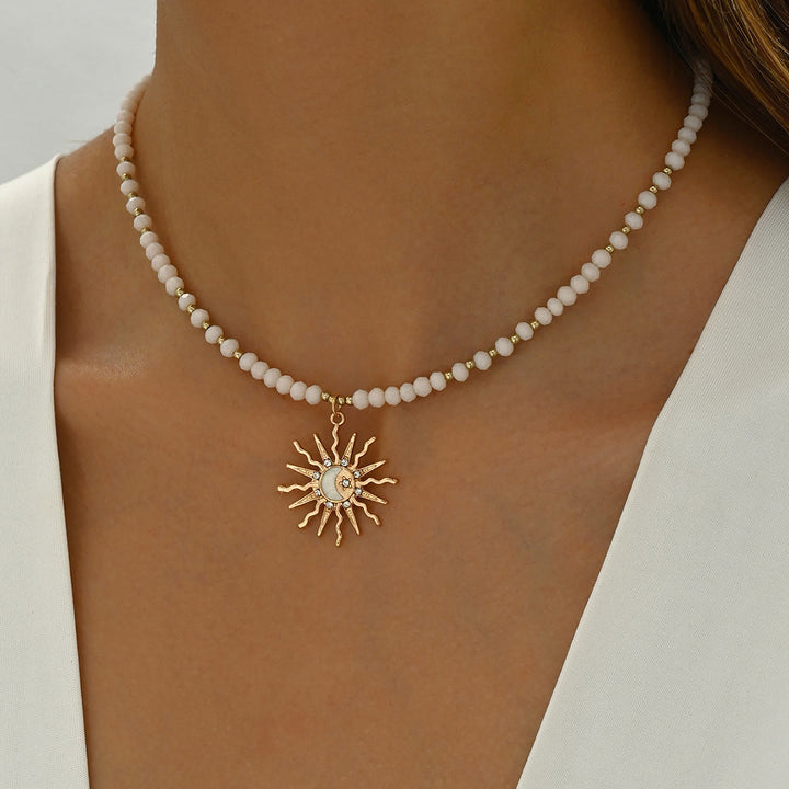 Collana con ciondolo a forma di malocchio con perline di cristallo naturale Olivenorma