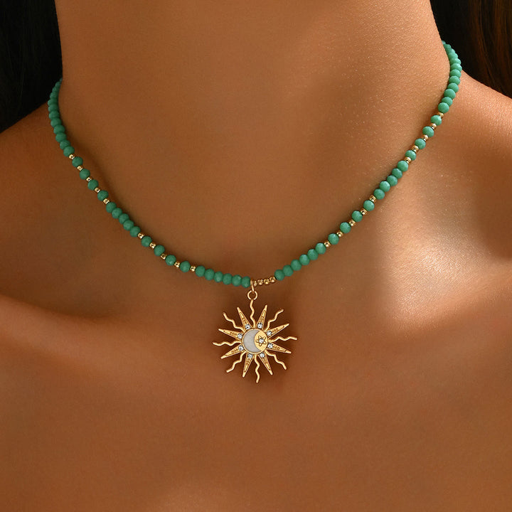 Collana con ciondolo a forma di malocchio con perline di cristallo naturale Olivenorma