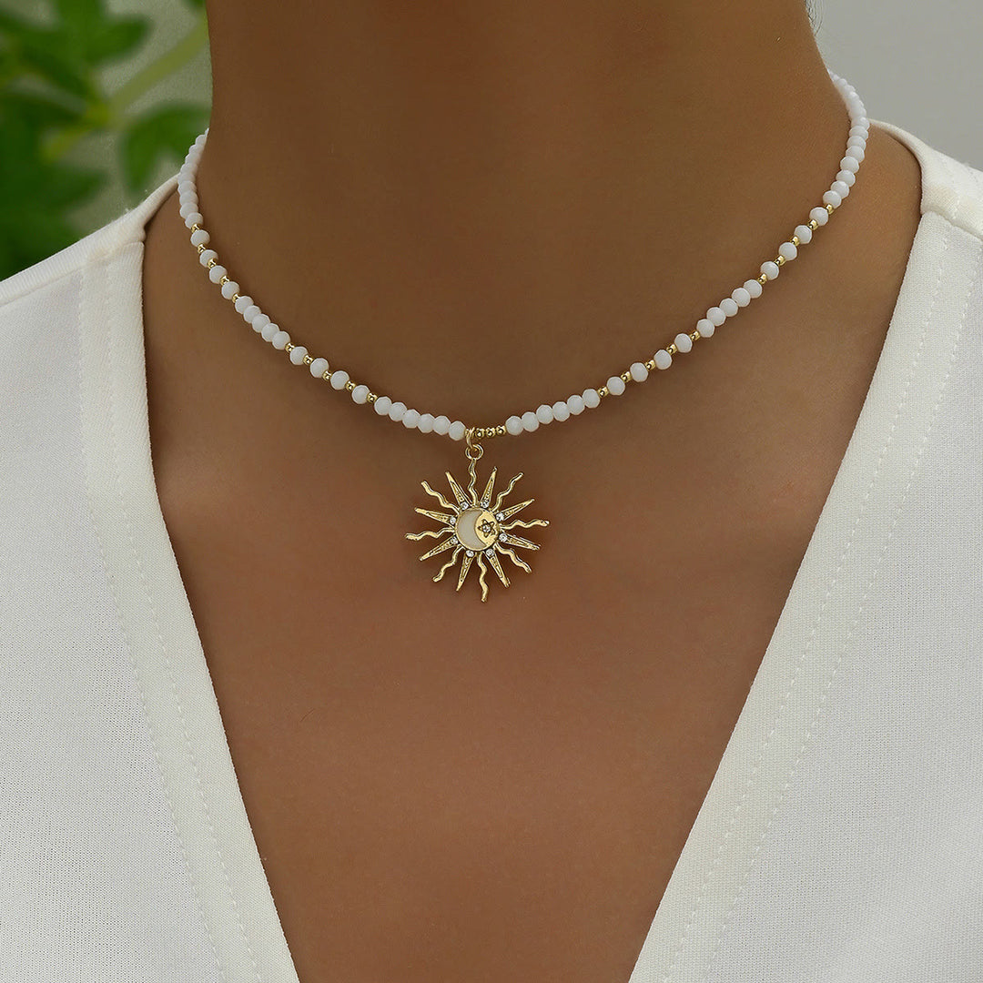 Collana con ciondolo a forma di malocchio con perline di cristallo naturale Olivenorma