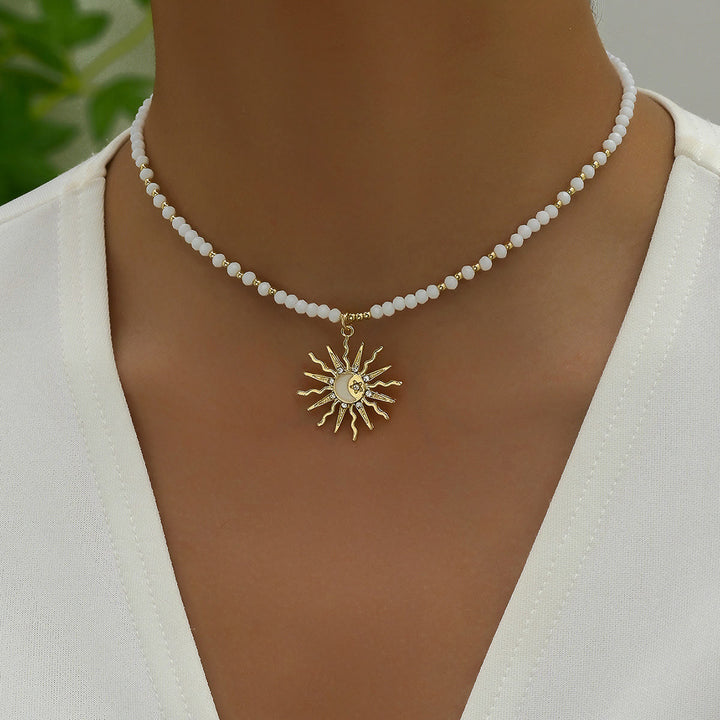 Collana con ciondolo a forma di malocchio con perline di cristallo naturale Olivenorma