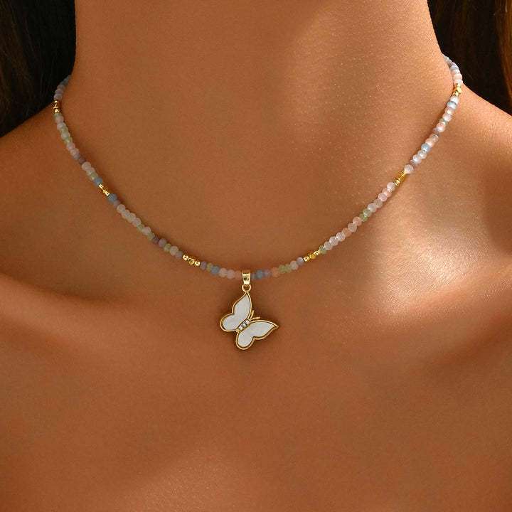 Collana con ciondolo a forma di malocchio con perline di cristallo naturale Olivenorma