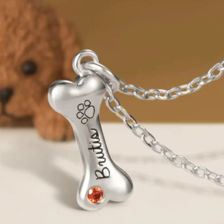 Collana personalizzata Olivenorma in acciaio inossidabile con pietra portafortuna a forma di osso di cane