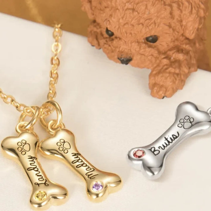 Collana personalizzata Olivenorma in acciaio inossidabile con pietra portafortuna a forma di osso di cane