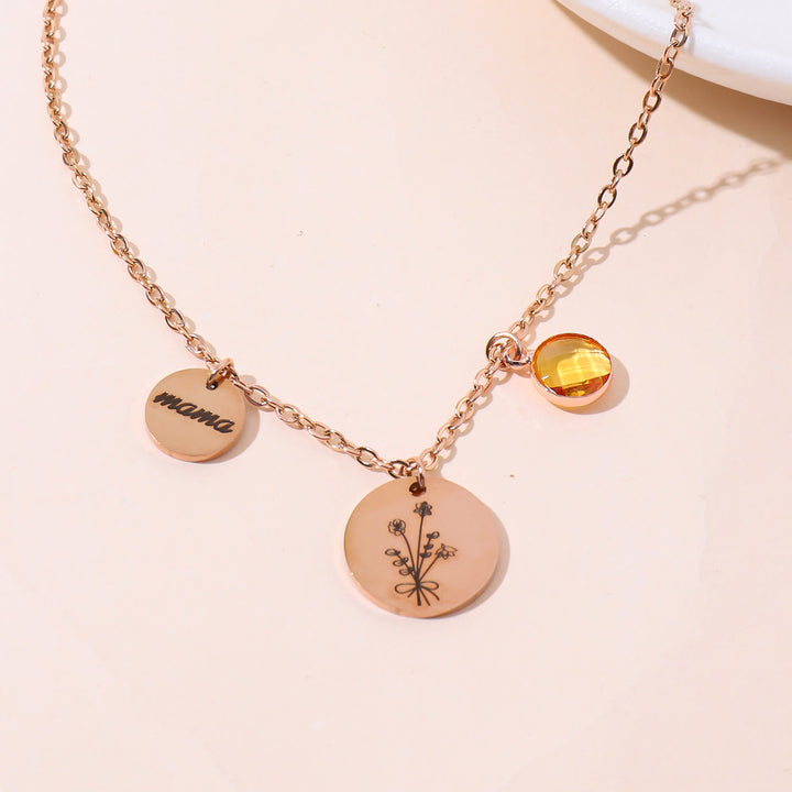 Collana in acciaio inossidabile con pietra portafortuna e fiore di nascita personalizzata Olivenorma