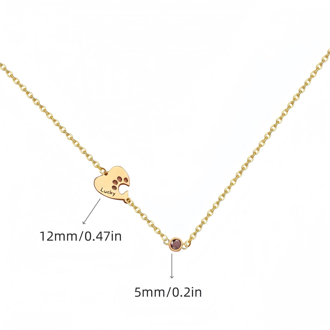 Collana personalizzata Olivenorma con pietra portafortuna a forma di cuore cavo e zampa di cane