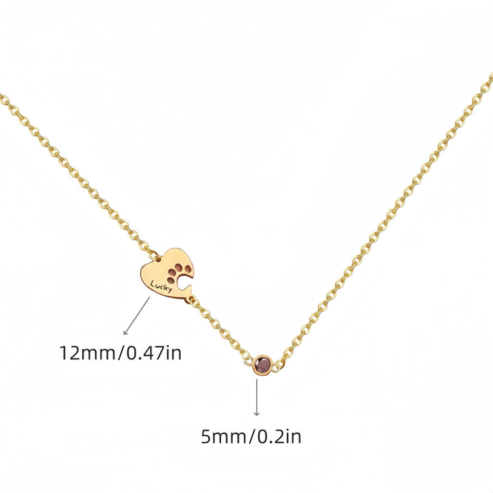 Collana personalizzata Olivenorma con pietra portafortuna a forma di cuore cavo e zampa di cane