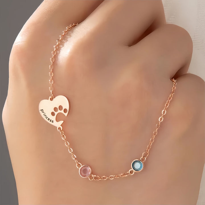 Collana personalizzata Olivenorma con pietra portafortuna a forma di cuore cavo e zampa di cane