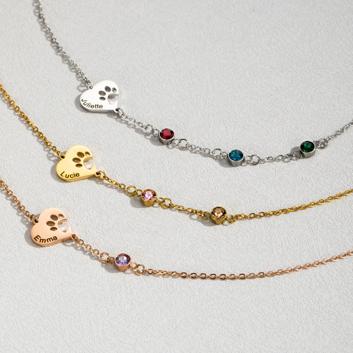 Collana personalizzata Olivenorma con pietra portafortuna a forma di cuore cavo e zampa di cane