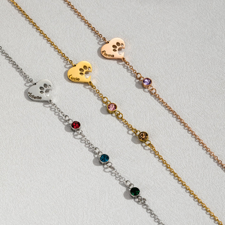 Collana personalizzata Olivenorma con pietra portafortuna a forma di cuore cavo e zampa di cane