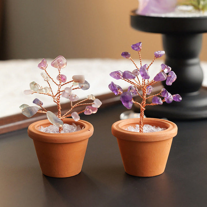 Decorazione in vaso di ceramica con albero della fortuna in ghiaia naturale Olivenorma