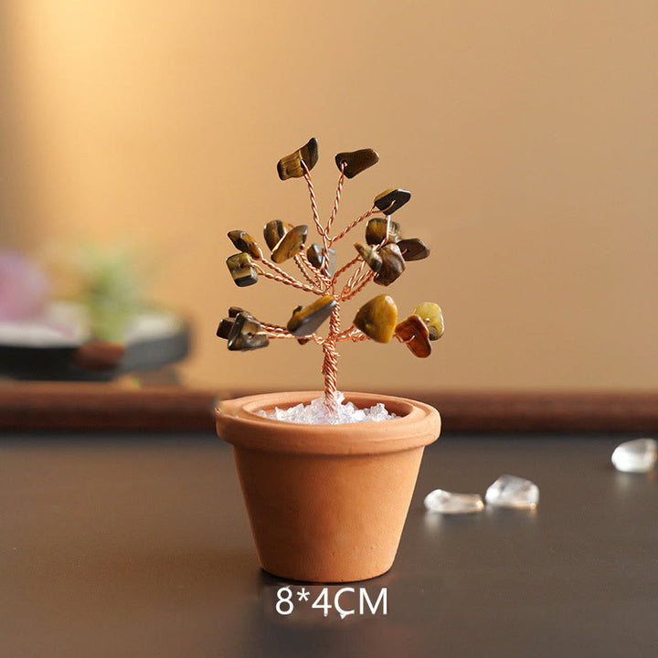 Decorazione in vaso di ceramica con albero della fortuna in ghiaia naturale Olivenorma