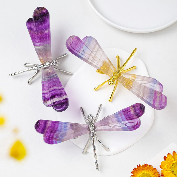 Decorazione con pietra preziosa libellula in fluorite arcobaleno naturale Olivenorma
