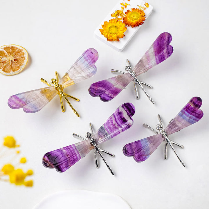 Decorazione con pietra preziosa libellula in fluorite arcobaleno naturale Olivenorma