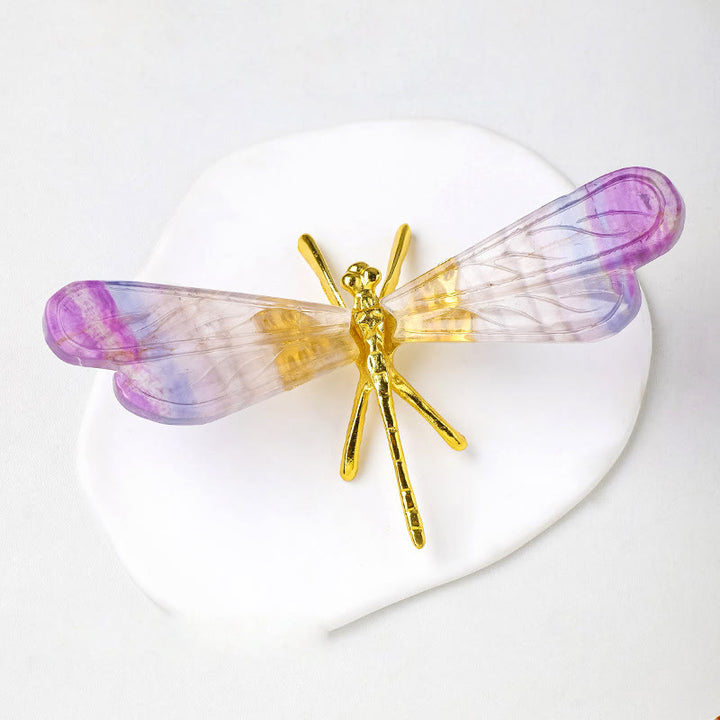 Decorazione con pietra preziosa libellula in fluorite arcobaleno naturale Olivenorma