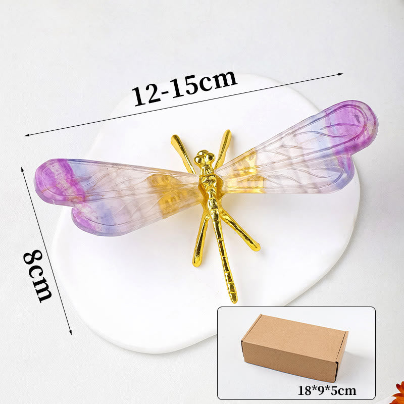 Decorazione con pietra preziosa libellula in fluorite arcobaleno naturale Olivenorma