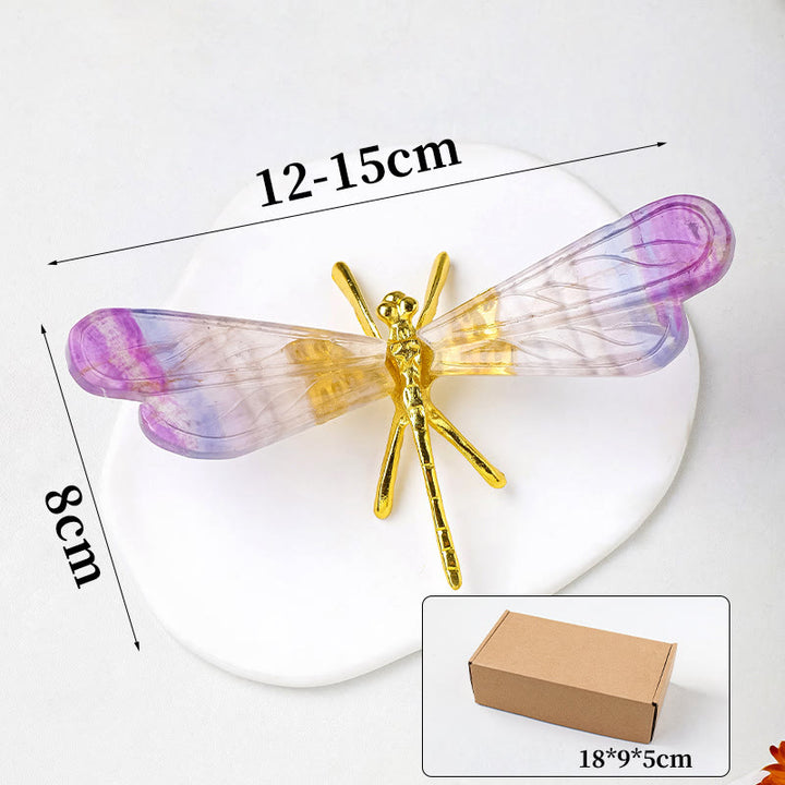 Decorazione con pietra preziosa libellula in fluorite arcobaleno naturale Olivenorma