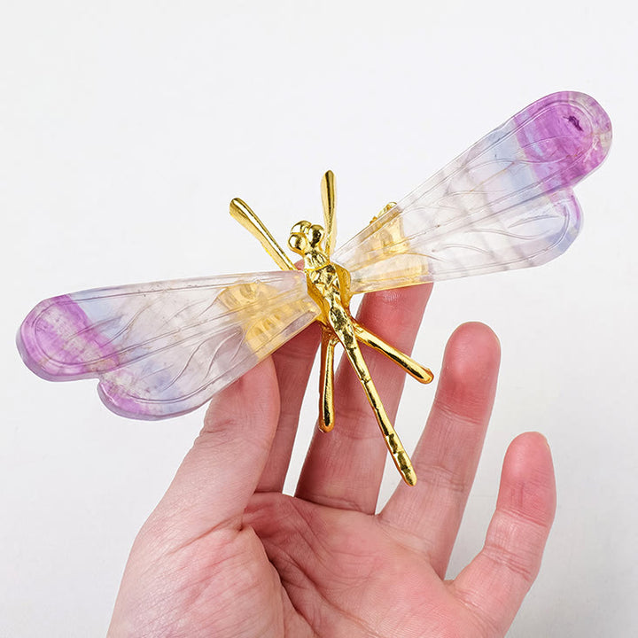 Decorazione con pietra preziosa libellula in fluorite arcobaleno naturale Olivenorma