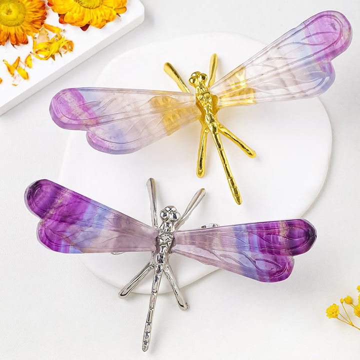 Decorazione con pietra preziosa libellula in fluorite arcobaleno naturale Olivenorma