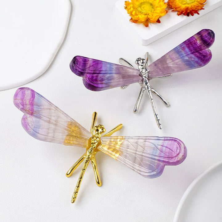 Decorazione con pietra preziosa libellula in fluorite arcobaleno naturale Olivenorma