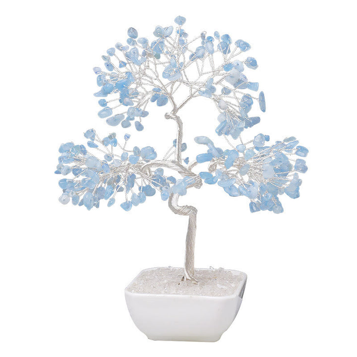 Albero Feng Shui Olivenorma con base in ceramica color acquamarina naturale