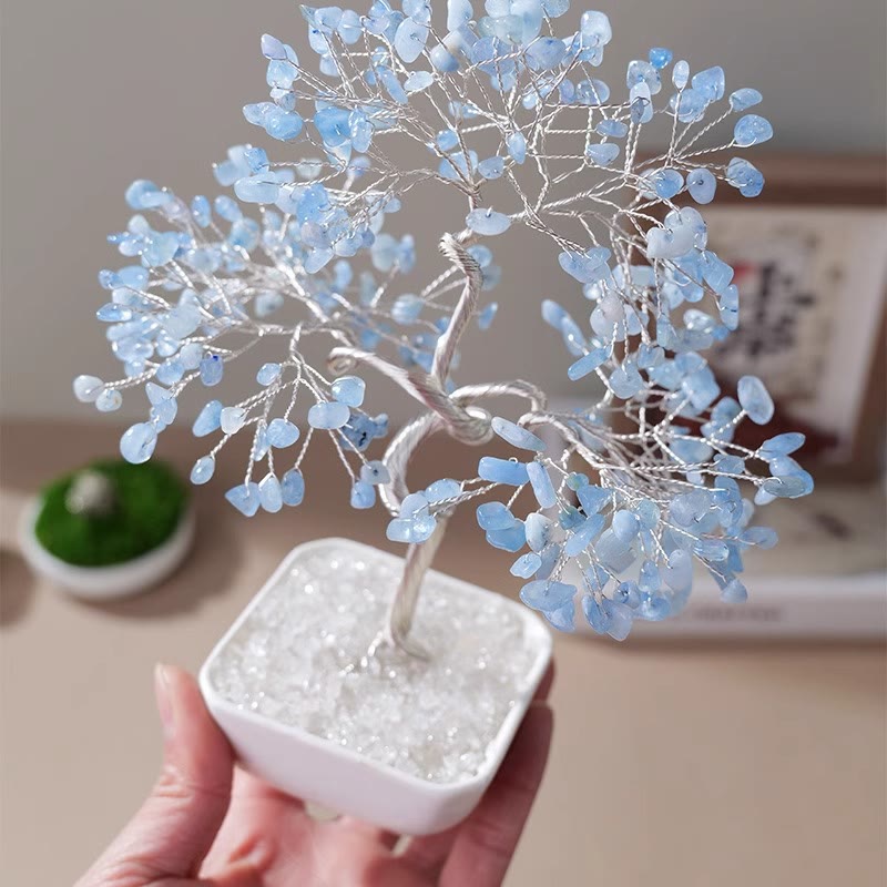 Albero Feng Shui Olivenorma con base in ceramica color acquamarina naturale