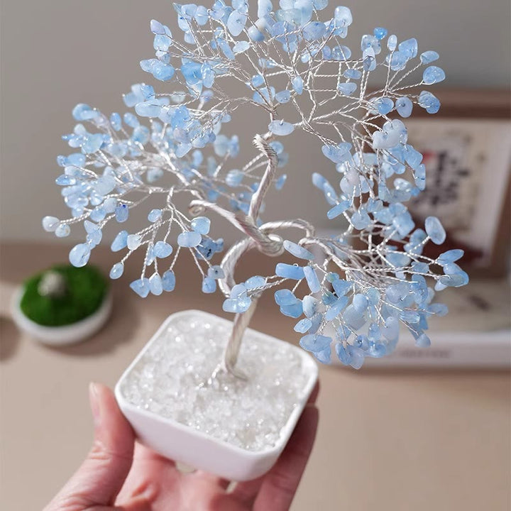Albero Feng Shui Olivenorma con base in ceramica color acquamarina naturale