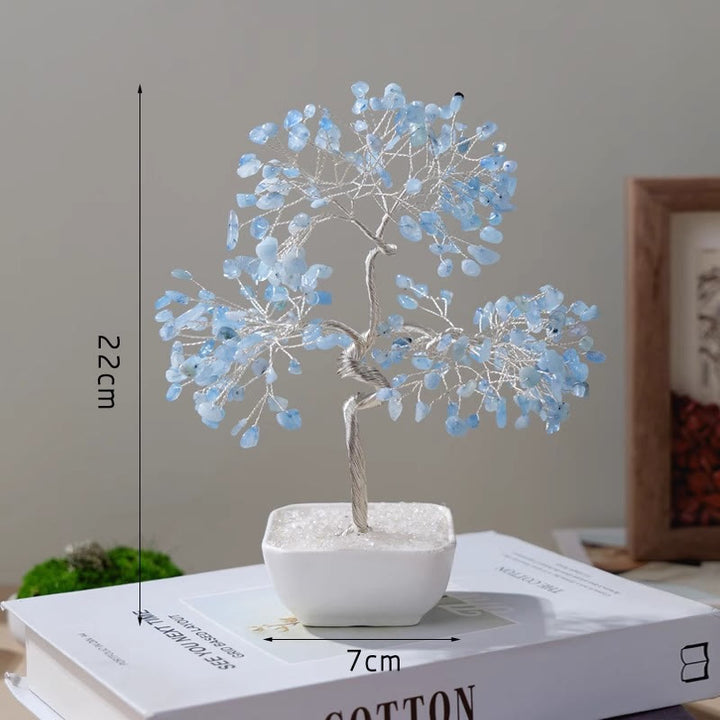 Albero Feng Shui Olivenorma con base in ceramica color acquamarina naturale