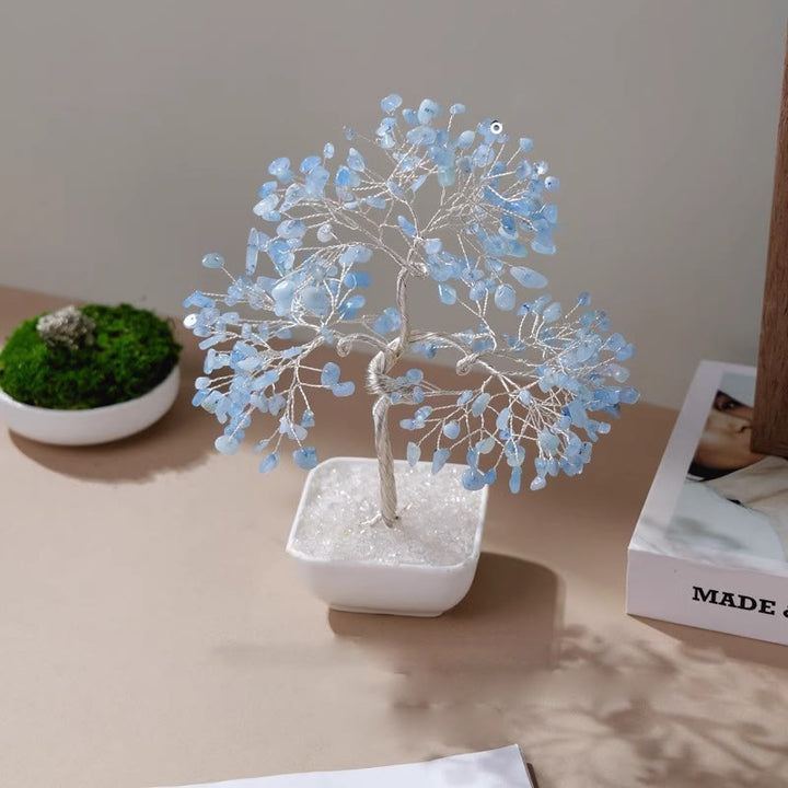 Albero Feng Shui Olivenorma con base in ceramica color acquamarina naturale