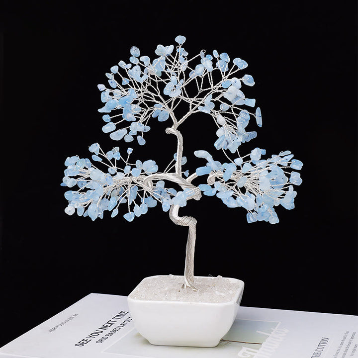 Albero Feng Shui Olivenorma con base in ceramica color acquamarina naturale