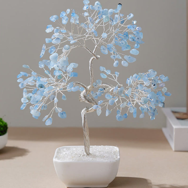 Albero Feng Shui Olivenorma con base in ceramica color acquamarina naturale