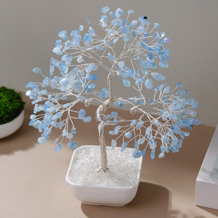 Albero Feng Shui Olivenorma con base in ceramica color acquamarina naturale