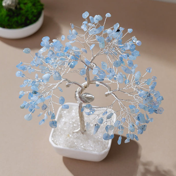 Albero Feng Shui Olivenorma con base in ceramica color acquamarina naturale
