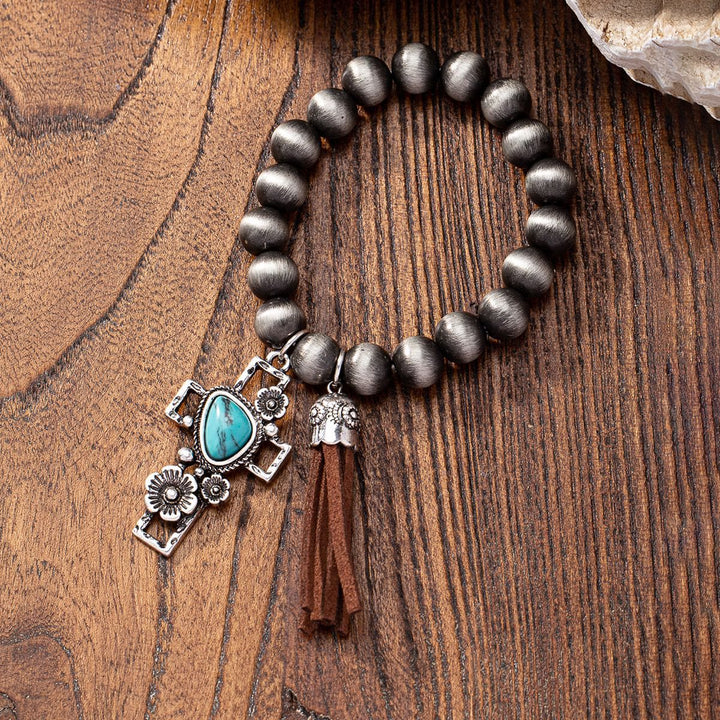Bracciale Olivenorma in stile western retrò con perline di cristallo in metallo turchese
