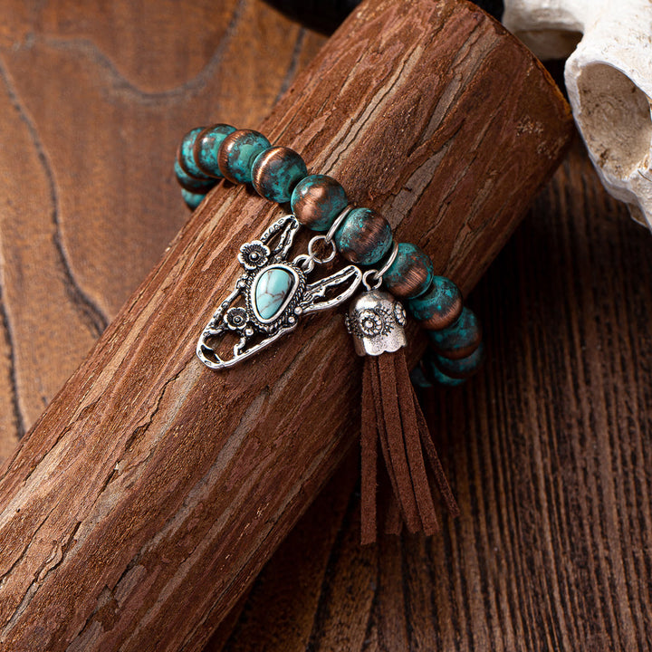 Bracciale Olivenorma in stile western retrò con perline di cristallo in metallo turchese
