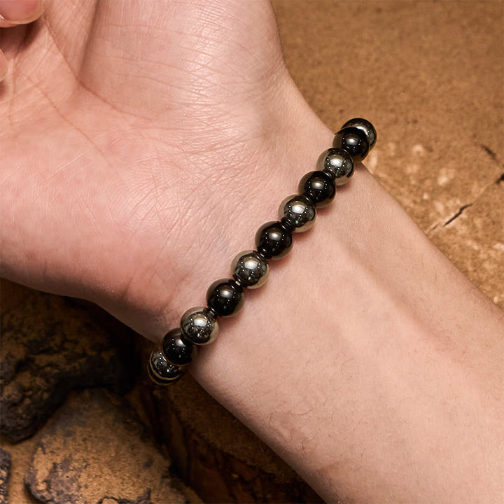 Bracciale da uomo Olivenorma con perline di ematite e ossidiana da 8 mm