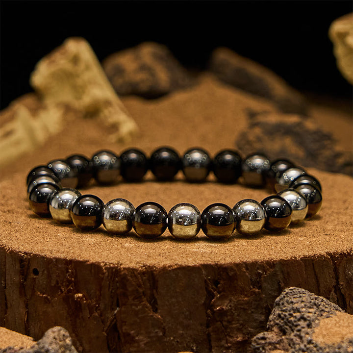 Bracciale da uomo Olivenorma con perline di ematite e ossidiana da 8 mm