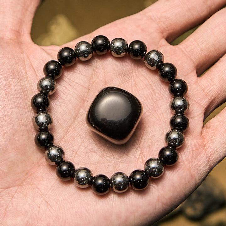 Bracciale da uomo Olivenorma con perline di ematite e ossidiana da 8 mm