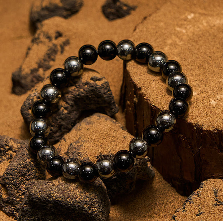 Bracciale da uomo Olivenorma con perline di ematite e ossidiana da 8 mm