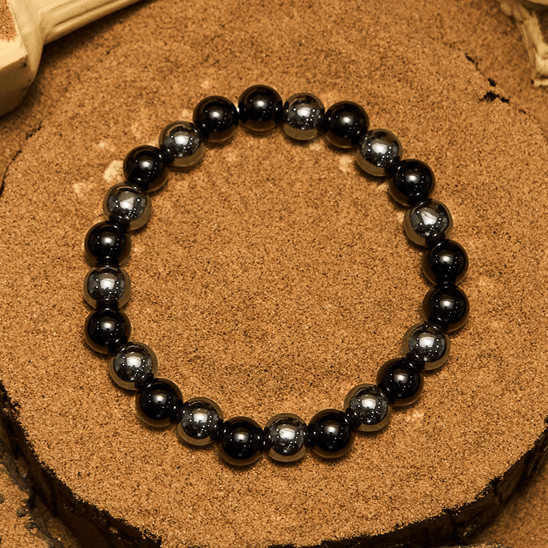 Bracciale da uomo Olivenorma con perline di ematite e ossidiana da 8 mm